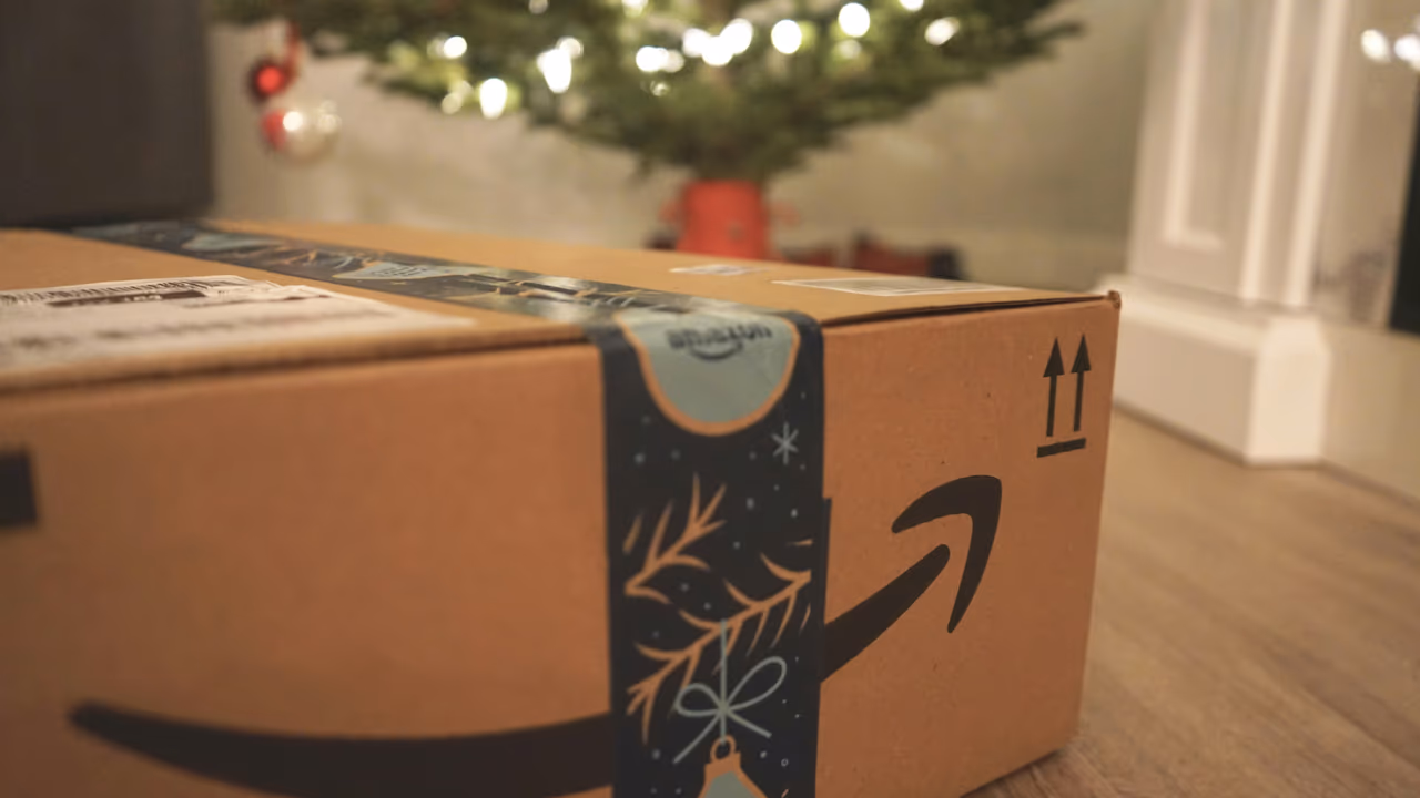 Amazon package with Christmas tree