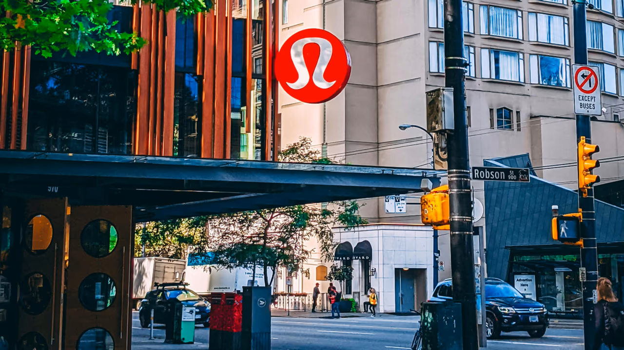 Lululemon store sign on Robson Street city intersection
