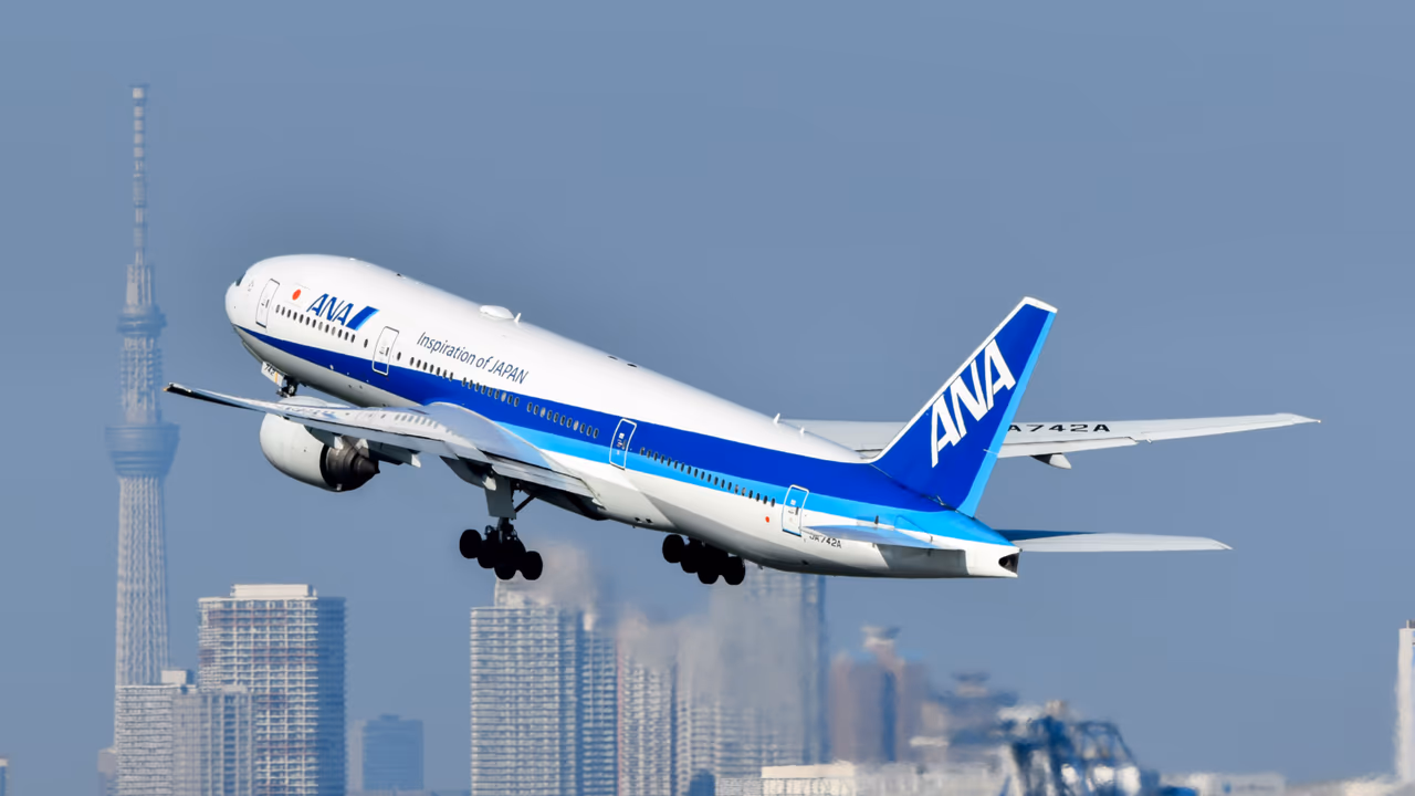 ANA Boeing 787 aircraft taking off