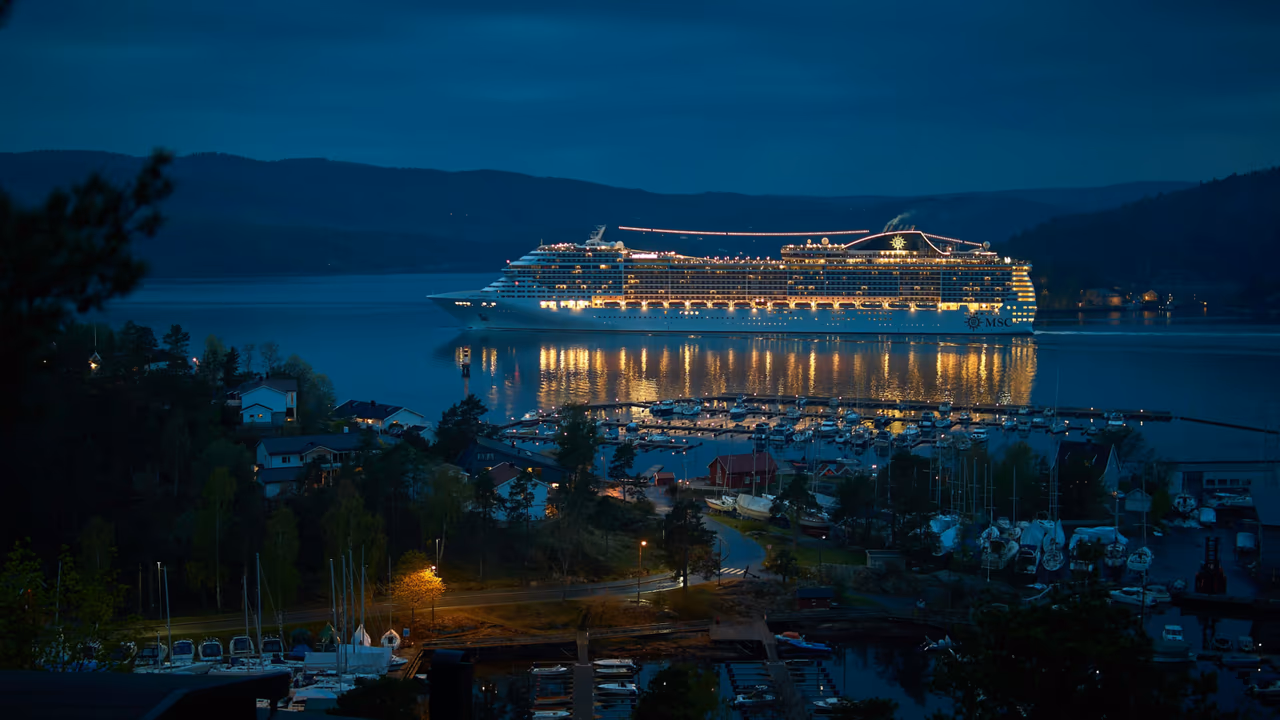 Cruise ship sailing at night