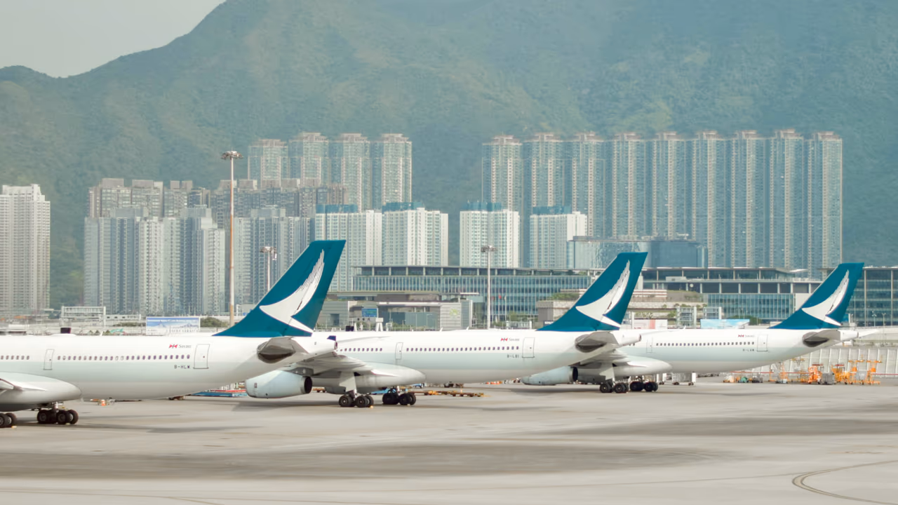 Cathay Pacific planes at Hong Kong Airport
