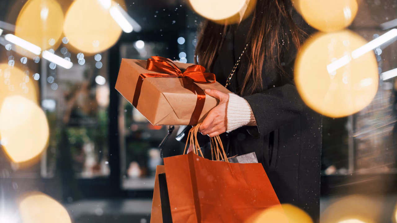 Holiday shopping with gift and bags