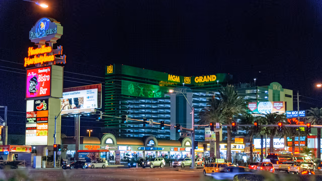 MGM Grand hotel and casino exterior Las Vegas Strip nighttime view