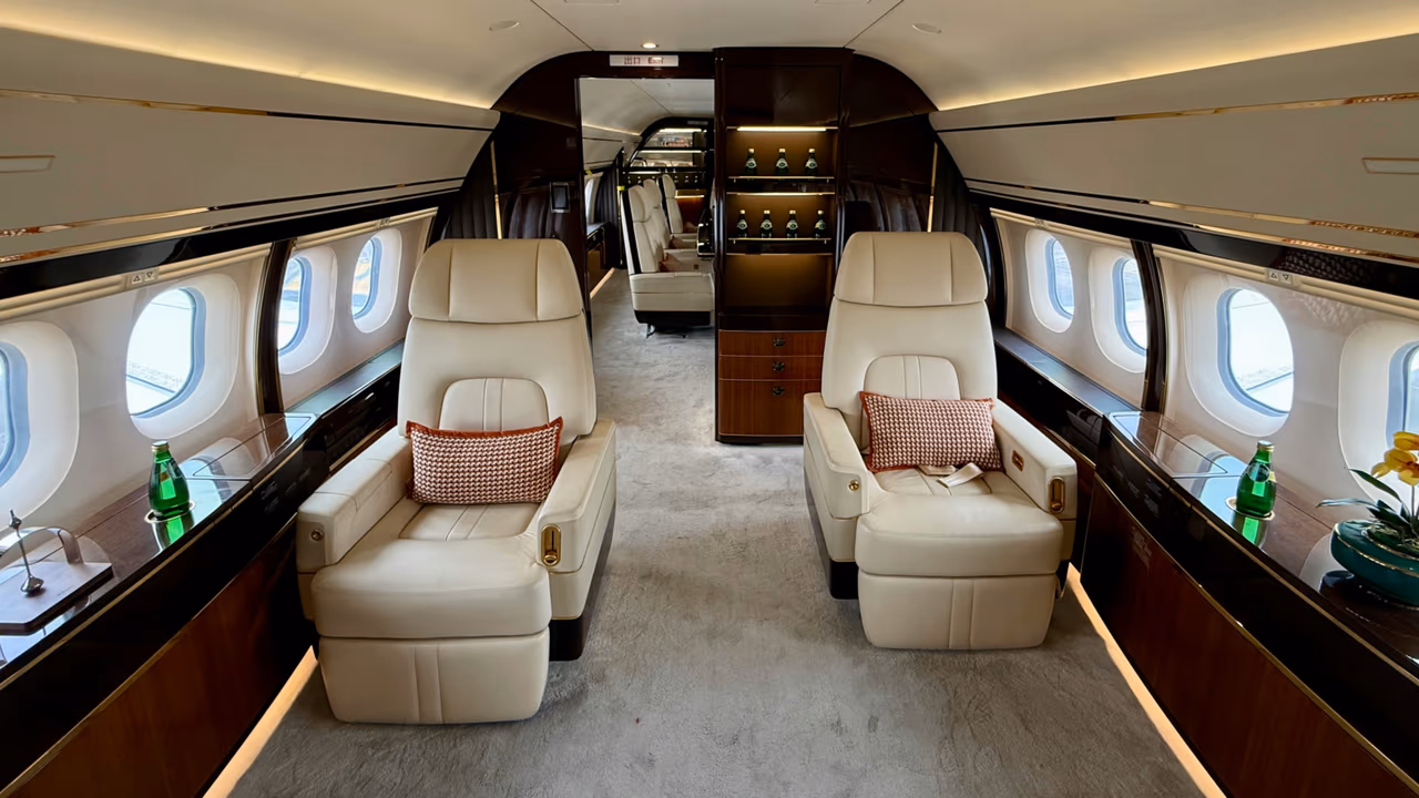 Luxury private jet cabin interior