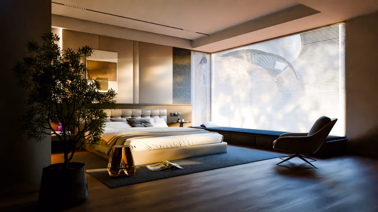 Luxury hotel room with king bed