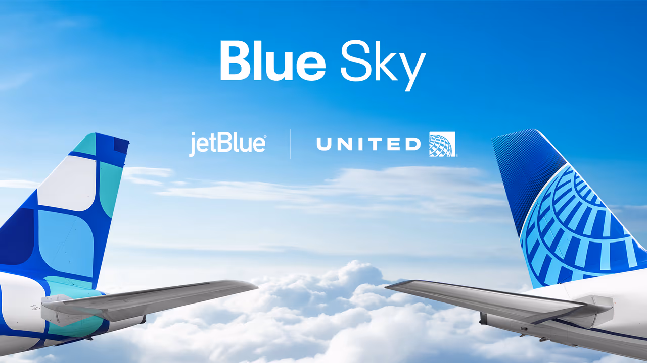 United Airlines and JetBlue Blue Sky partnership announcement with loyalty program benefits