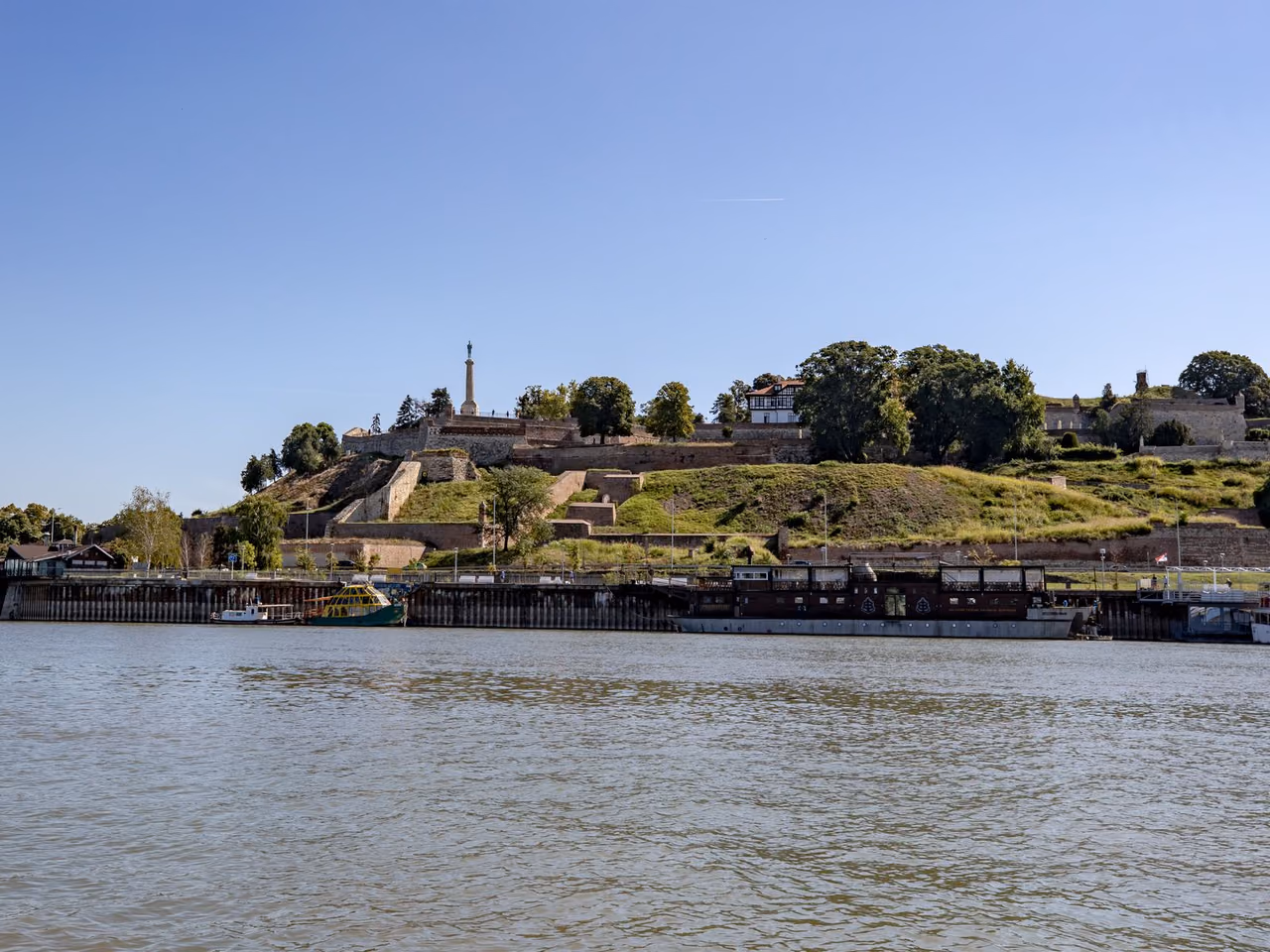 Belgrade Fortress above the Sava River on a clear summer day in Serbia