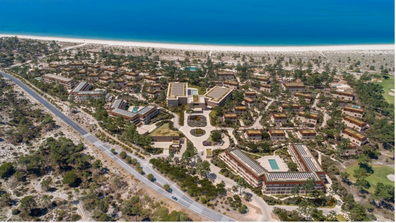 Aerial rendering of the Park Hyatt Comporta beach resort development on the Alentejo coast of Portugal