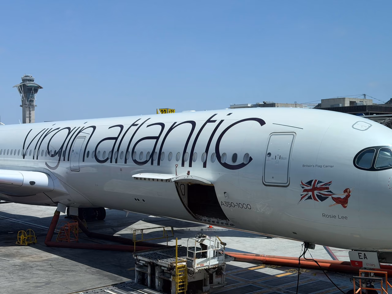 Virgin Atlantic Airbus A350-1000 parked at Los Angeles International Airport on a clear day